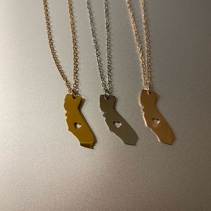 California map necklace with a heart
